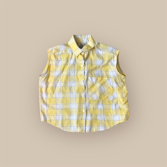 Vintage Yellow Checkered Sleeveless button down Shirt - Picture 1 of 8